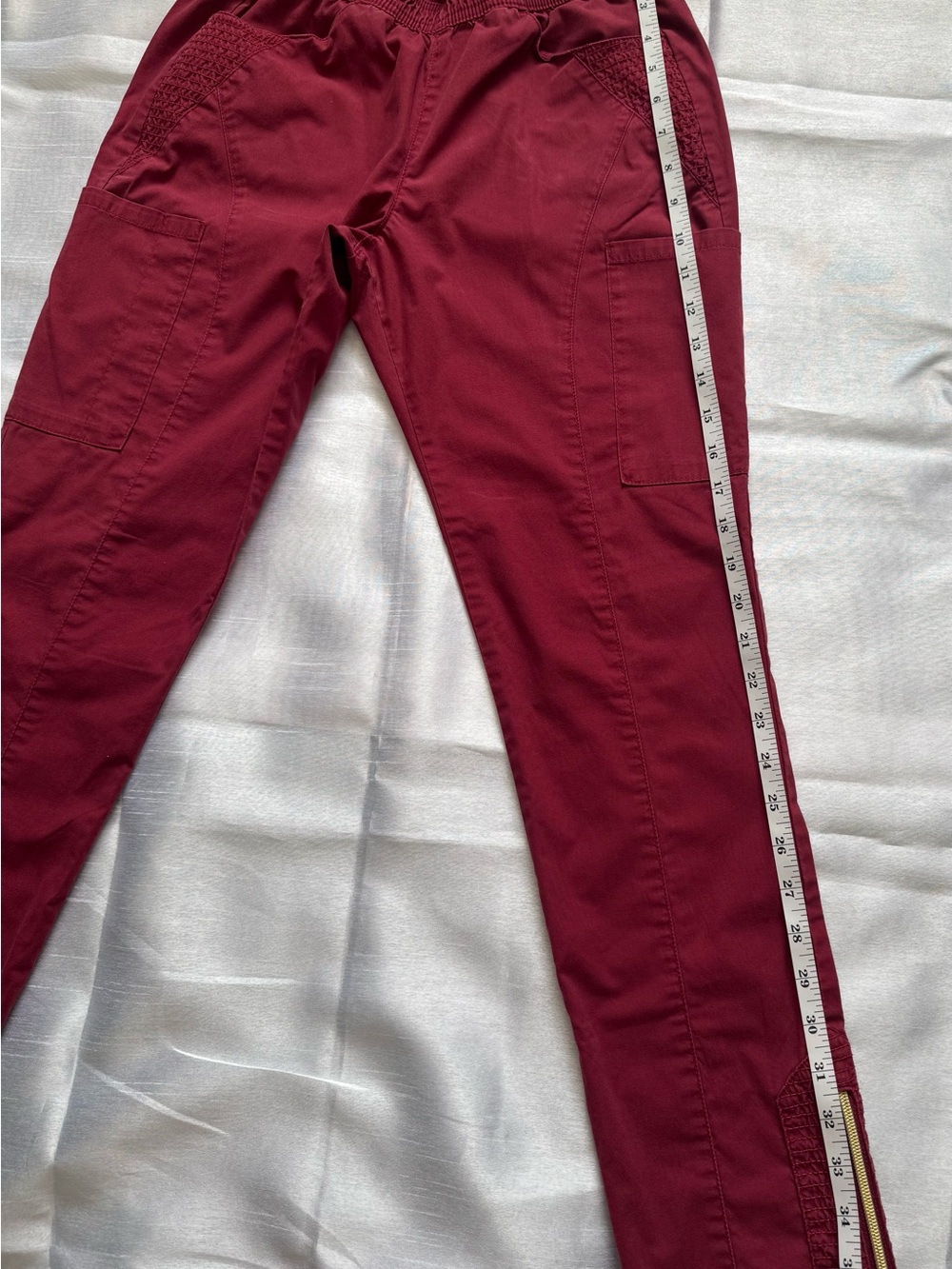 JAANUU Gold Zip Moto Scrub Set Burgundy Wine - Women's Small - Picture 11 of 12